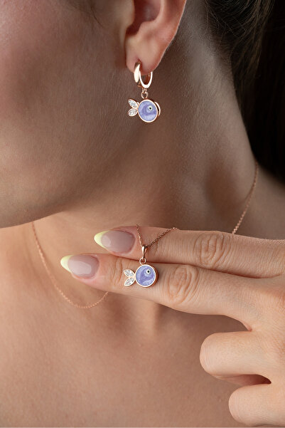 Silvano Jewelry 925 Ayar Gümüş Mor Mineli Balık (Kolye-Küpe) Takı Seti