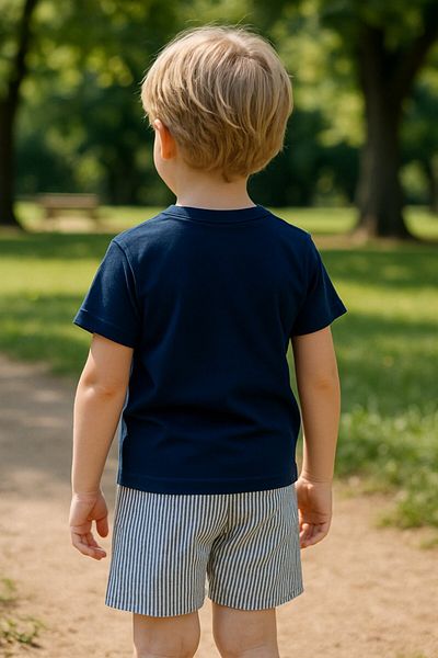 Yalçınoğlu Kids Boy's Suit I Children's Summer Suit I T-Shirt and Striped Shorts Combination Pocket Detail I Children's Clothing