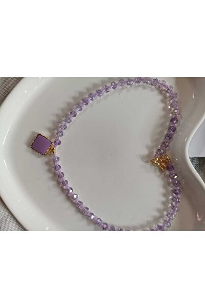 Fata Morgana Accessory Kare Lila Uç Detaylı Kristal Boncuk Kolye