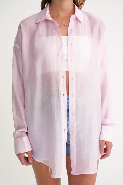 Mixray 4667 Women's Slim Oversize Modal Shirt Pink