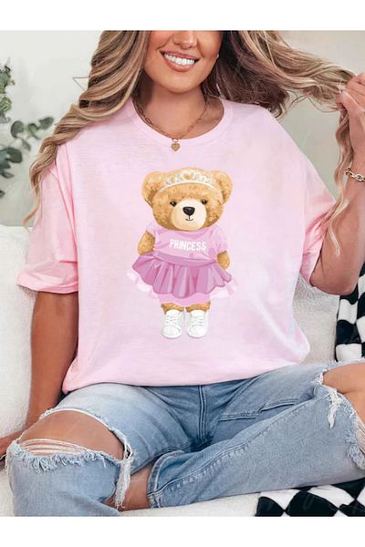 Sarah's Boutique Tricou de damă – 100% bumbac – Ursuleți de pluș „PRINȚESĂ”