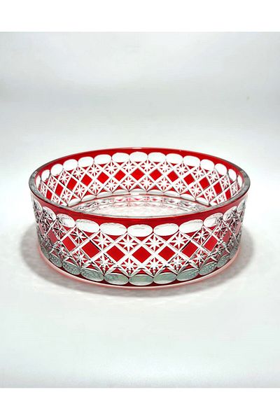 Akden Kristal Crystal Cutting Decor Estrella 25 cm Red Glass Bowl