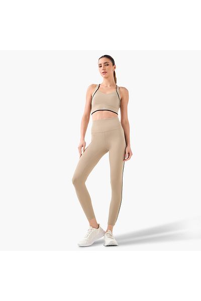 Adot Contrast Piping Detail Sports Bra with Cross Back Strap