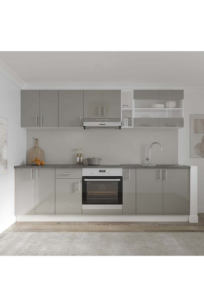 haaus.ro Set Bucatarie Karo V19, Gri Lucios/Alb, MDF, Blat Thermo 28 mm, L 26...