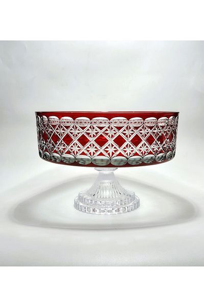 Akden Kristal Crystal Cutting Decor Estrella 25 cm Red Glass Bowl