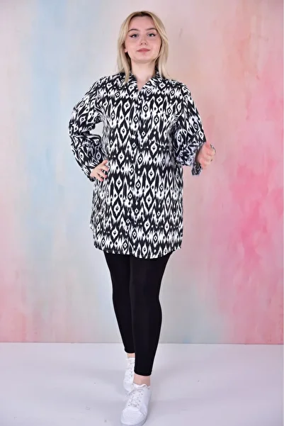 ruhaay Printed Button Long Sleeve Judge Collar Tunic Buluz