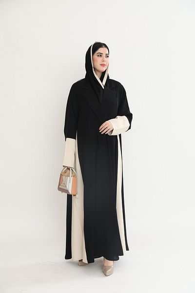 elegant hijab عباية لين - عباية بيج في اسود