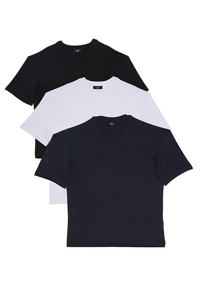 Tudors Unisex 3-Pack Navy-White-Black Oversize Wide Cut 100% Cotton Basic Crew Neck T-Shirt