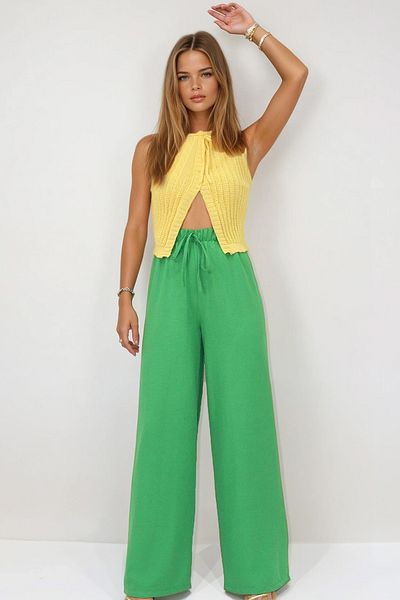 VAGGON Lace-Up Elastic Waist Aerobin Palazzo Trousers