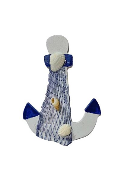 OEM Ancoră magnetică decorativă din lemn cu plasă și scoici, albastră, 12x8 cm