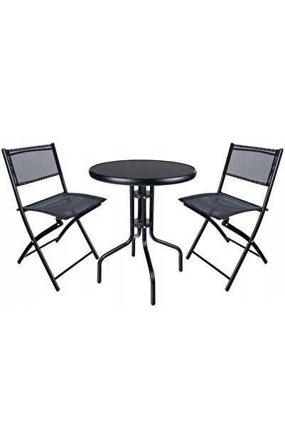 SERSIMO Set mobilier gradina Oneiro, 2 scaune pliabile, 1 masa, negru