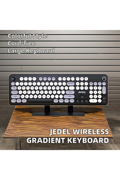 gaman Siyah-Beyaz Kablosuz Retro Renkli Daktilo Tuşlu Klavye Renkli Türkçe Q Multimedia Klavye WKB104