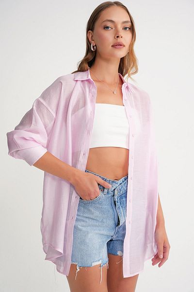 Mixray 4667 Women's Slim Oversize Modal Shirt Pink