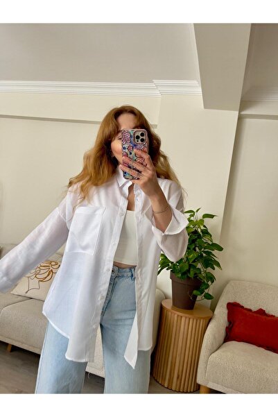 ESRA ÜNLÜ BUTİK Esra Ünlü Oversize Keten Gömlek