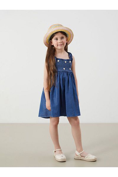 LC Waikiki LCW Kids Floral Fata Rochie Jean pentru copii