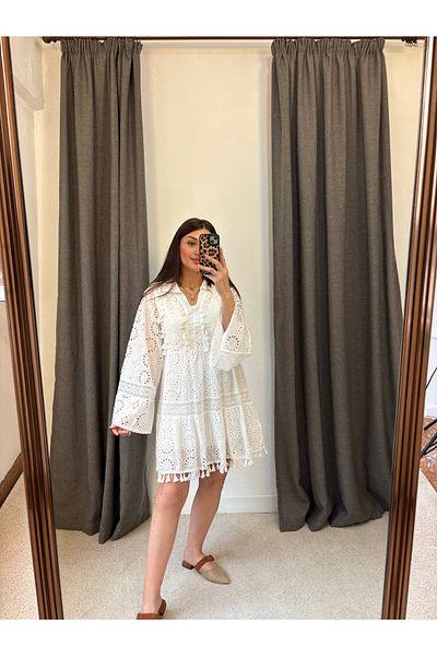 ROSSA Scalloped White Dress
