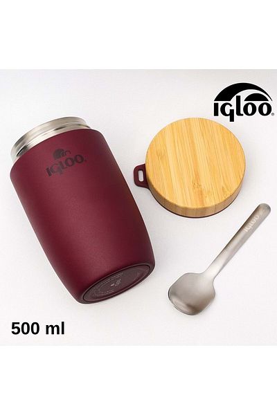 IGLOO Bamboo Food Jar 500ml Food Thermos Flask Red