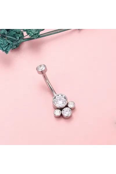 Janset F136 Titanium Zircon Stone Trinity Detail Navel Piercing - Stone Navel Piercing