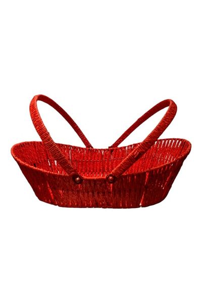 OEM Fiber Basket, Oval Shape, Foldable Handles, Red, 46x32x15 cm