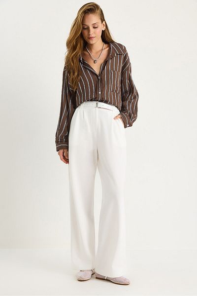 Bianco Lucci Women's Double Pleat Detailed Belted Knitted Trousers 3851 60261449