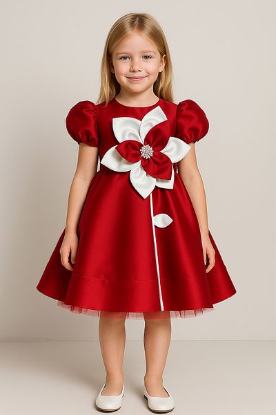 Gocoland Flower Detailed Girl's Satin Evening Dress