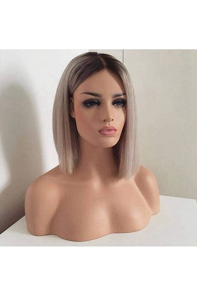 animis beauty Ash Blonde Wig, bob model, synthetic fiber with natural look, straight hair, no bangs, 36 cm