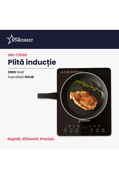 STARCREST Plită cu inducție STARCREST SIH-T2000, 2000 W, control tactil, 6 funcții de gătit, design ultra subțire