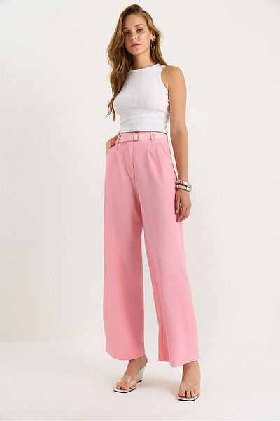 Bianco Lucci Women's Double Pleat Detailed Belted Knitted Trousers 3851 60261449
