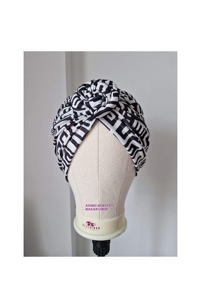 animis beauty Turban for women, made of viscose, Casual fashion or post chemotherapy, Black/White