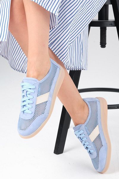 Mio Gusto Irina Genuine Leather Blue Color Mesh Women's Sports Shoes
