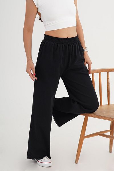 Hipo Trend Black Loose Trousers with Ripped Legs and Elastic Waist