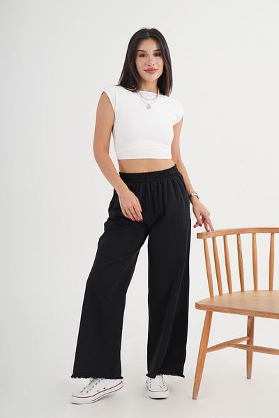 Hipo Trend Black Loose Trousers with Ripped Legs and Elastic Waist