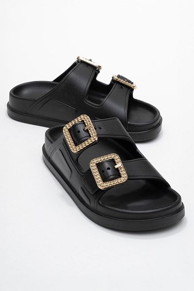 CCWAY AYAKKABI Women's Velcro Sabo Slippers Black