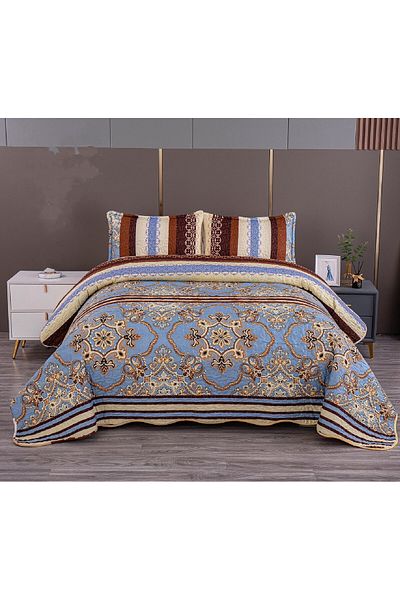 FIONNA.RO 2-Sided Quilted Cotton Blanket - Royal Antic
