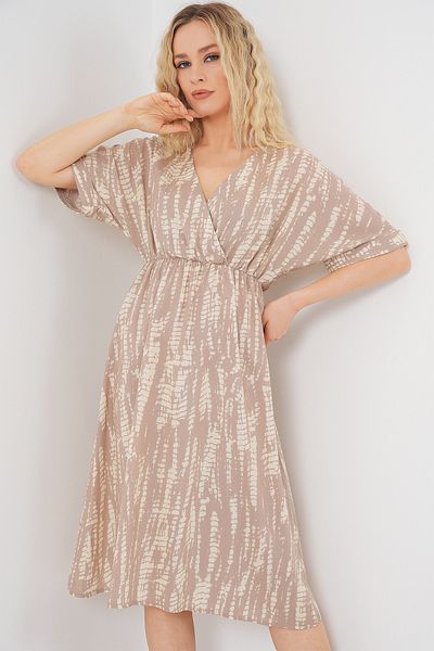 Bigdart Women's Patterned Short Sleeve Dress 2569 - Beige