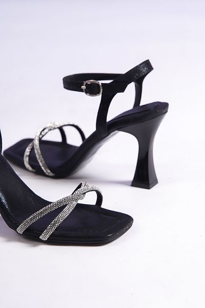 Hvz Elegant Comfortable Heeled Ankle Strap Sandals - Glitter Stone Evening Dress Evening Shoes