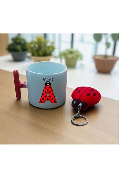 LADİJİTAL BASKI ÇÖZÜMLERİ Ladybug Letter Cup with Red t Handle and Ladybug Keychain