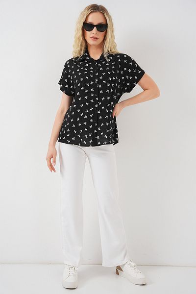 Bigdart Women's Short Sleeve Patterned Shirt 20310 - Black