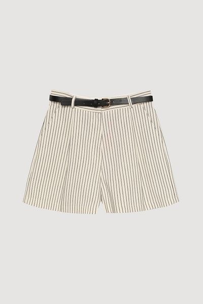 Quzu Belt Detailed Striped Short Shorts Natural