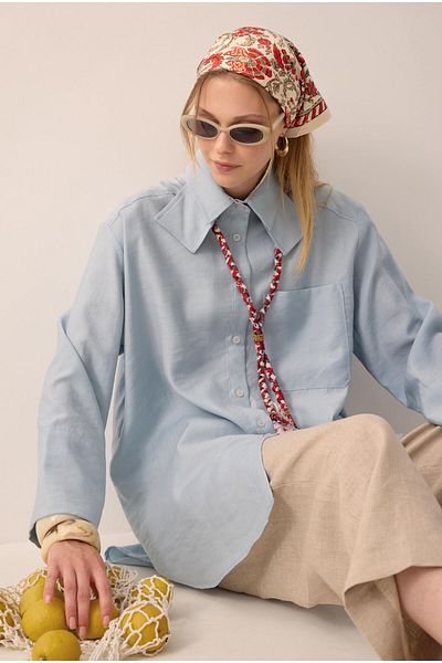 HEQA Double Collar Shirt Baby Blue