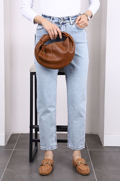 İmajButik Pantaloni albastru deschis cu talie înaltă Mom Jeans