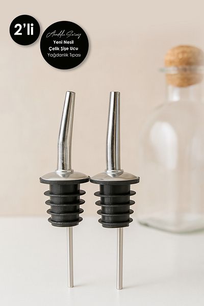 Anadolu Saray 2 Pieces of New Generation Steel Bottle Tip Serving Apparatus Oil Pot Stopper 2-Piece Bottle Tip Oil Pot Stopper