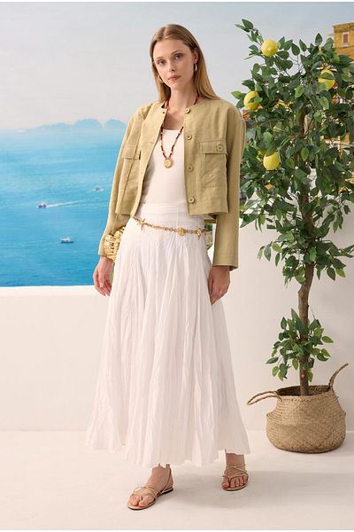 HEQA Waist Fitted Flounce Skirt White