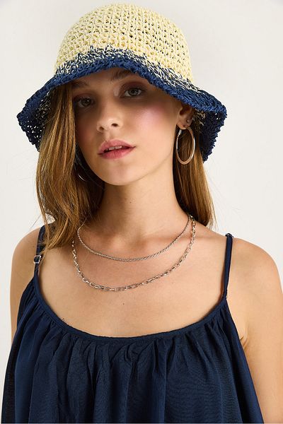 Bianco Lucci Women's Gradient Color Transition Hand Knitted Straw Hat 14404 60801008