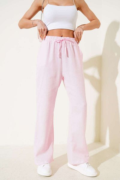 NATUFIAN STORE Women's Linen Blend Loose Cut High Waist Trousers