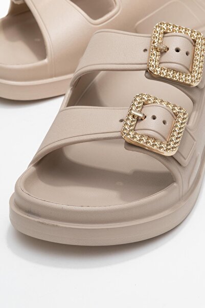 CCWAY AYAKKABI Women's Strappy Buckle Slippers Capicino