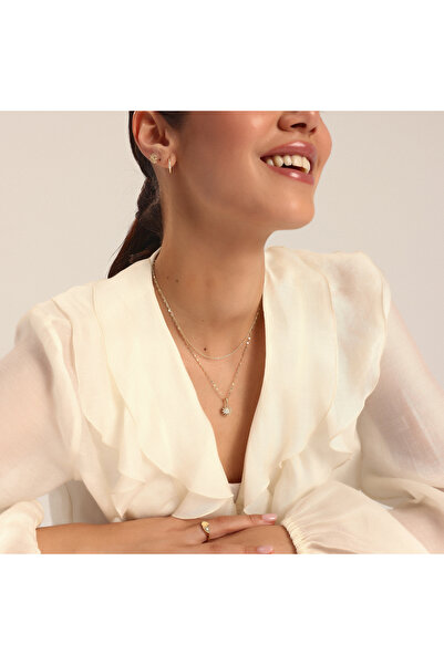 SESERA Taşlı Güneş Altın Kolye Ucu