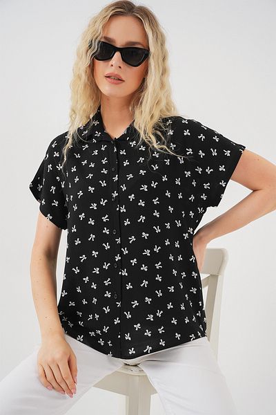 Bigdart Women's Short Sleeve Patterned Shirt 20310 - Black