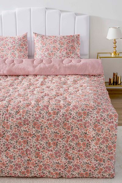 Rivaİstanbul Pink Spring Double Sided Daisy Quilted Quilt 200X215 cm