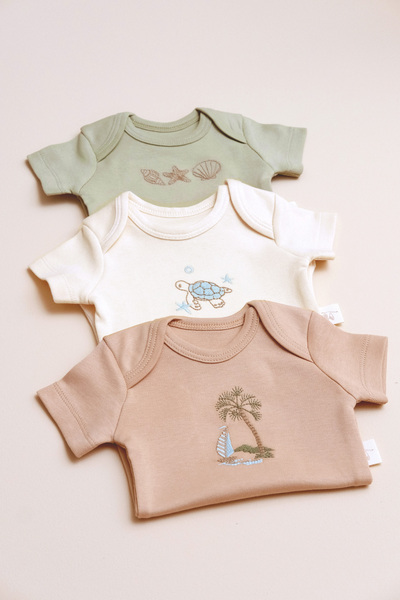 BABYLİM Embroidered Baby Boy Short Sleeve Snap Body 3-Piece